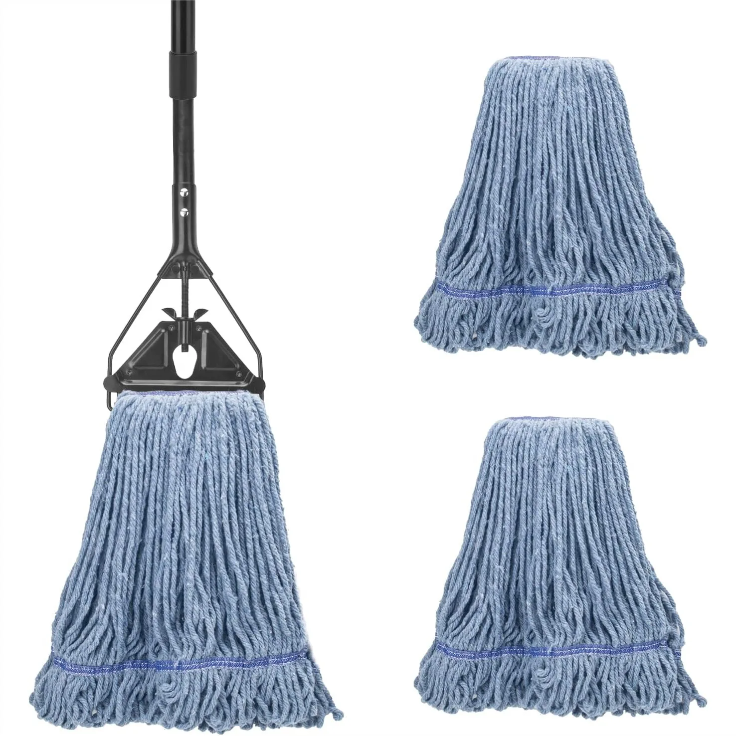 

Heavy Duty Commercial Mop with 59" Handle, 3 Extra Large Reusable Cotton Replacement Heads for Floor Cleaning in Kitchen
