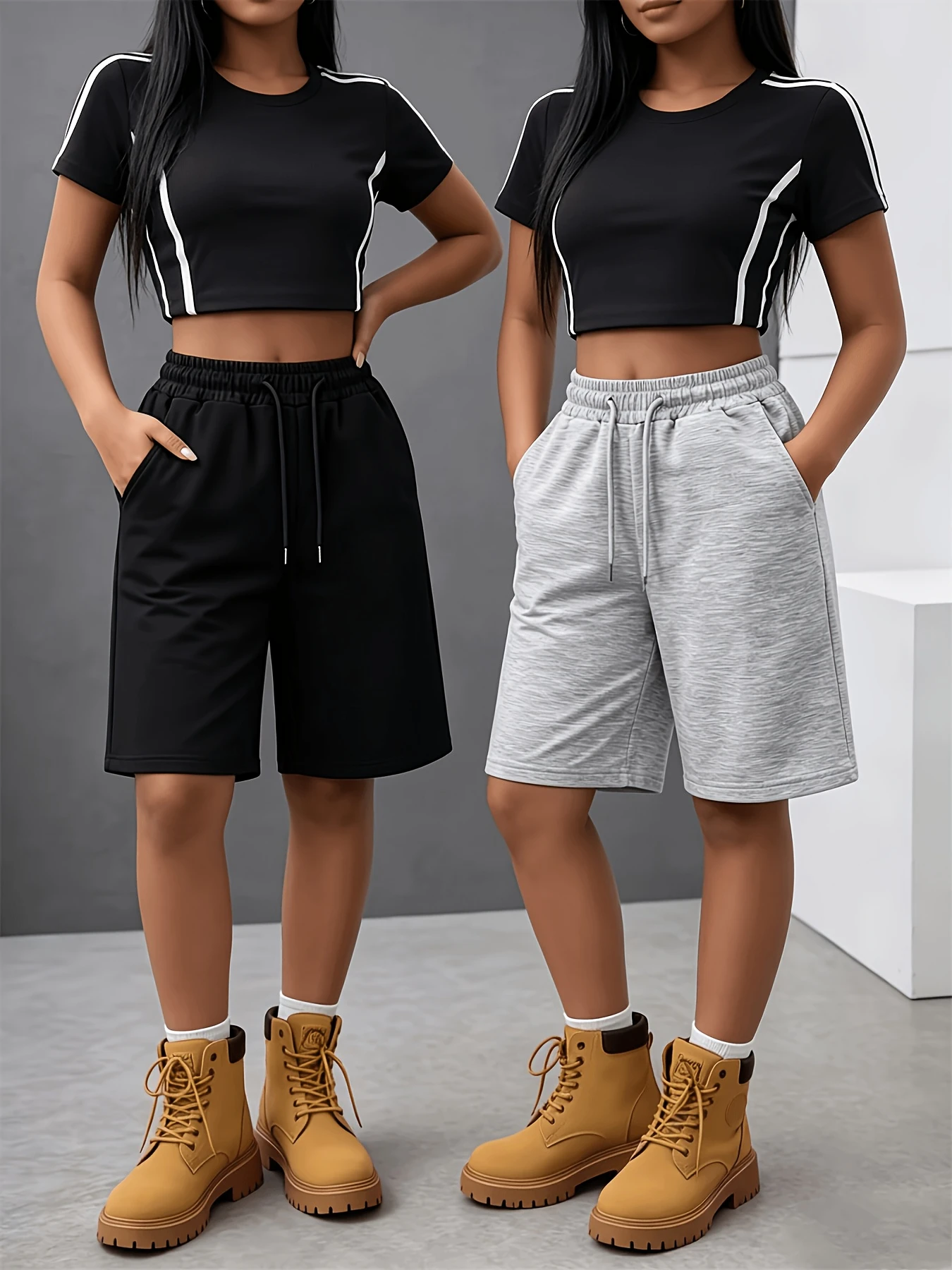 

Girls' Solid Color Casual Straight-Leg Drawstring Shorts, Versatile Style for Spring And Summer, for Outdoor