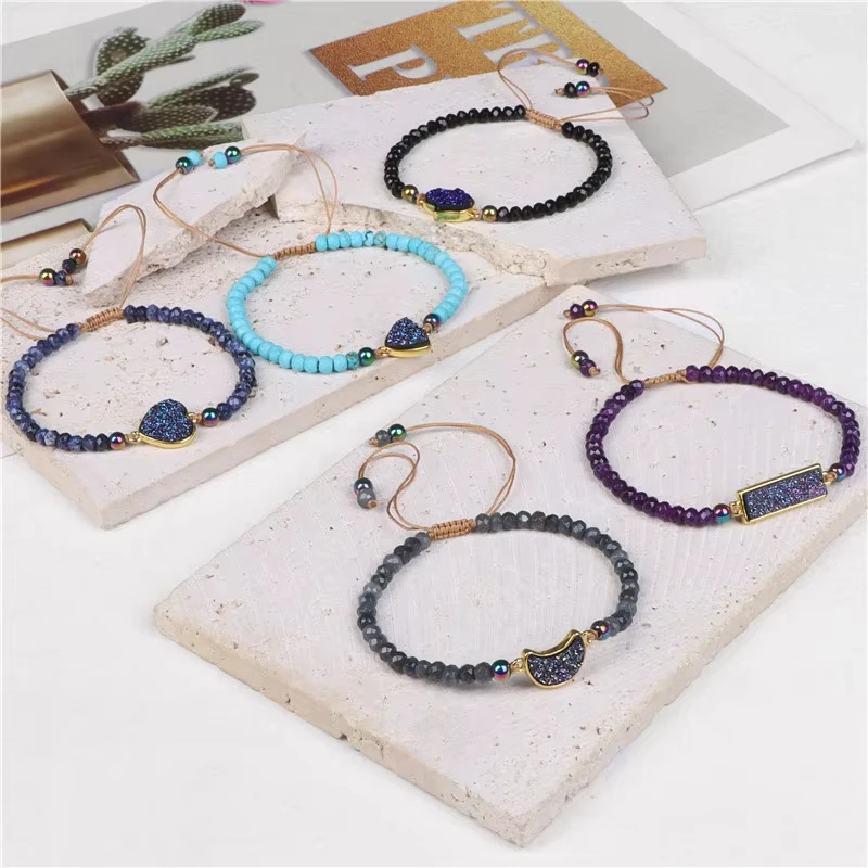 

Natural Stone Wheels Bead,Geometric Adjustable Weaving Bracelets Female Best Friend Gifts Crystal Clusters Jewelry Gifts