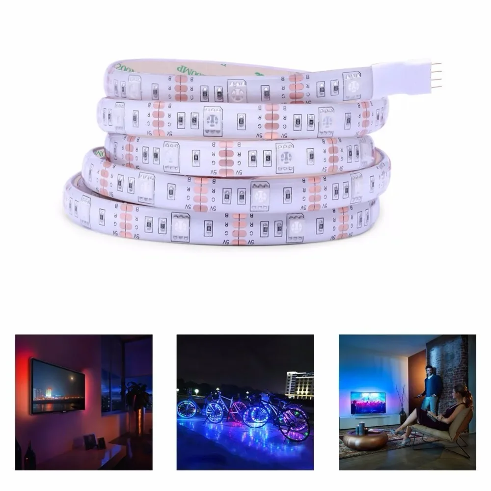 USB 5050 RGB LED light strip 5V  1m 2m 3m 4m 5m USB decorative lamp plus 17 key controller for PC LCD TV background illumination