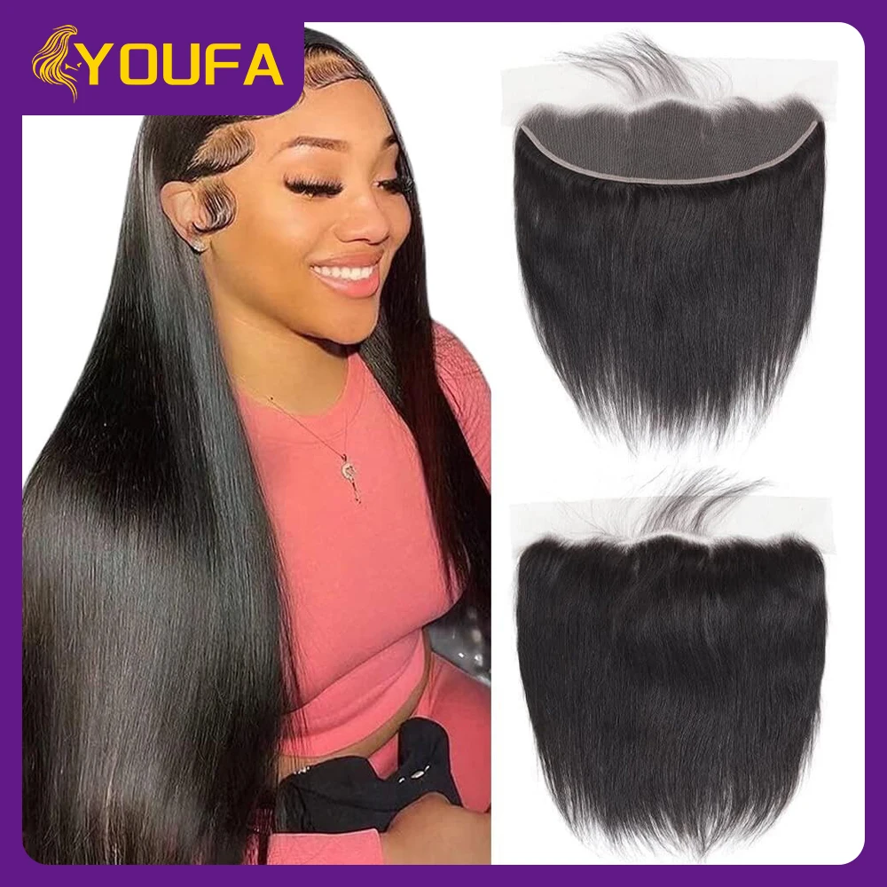 13x4 Transparent Lace Frontal Pre Plucked Brazilian Silky Straight Soft Human Hair Closure Ear To Ear Lace Frontal Can Be Dyed