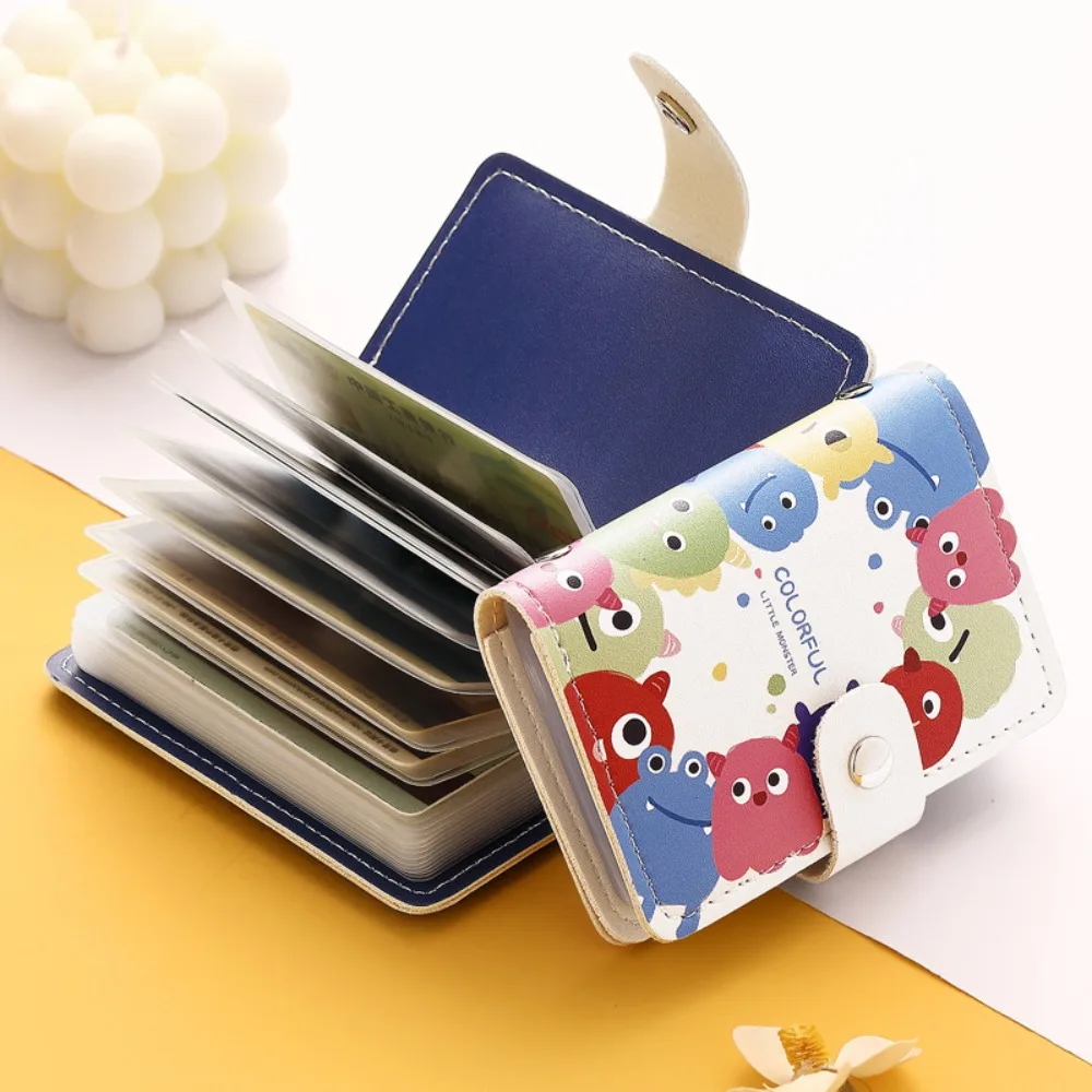 Fashion Card Bag Cartoon Coal Ball Pattern PU Leather Large Capacity Card Holder Bank Card Bag Multiple Card Slots for Teenagers