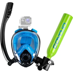 Diving Tank with Snorkel Mask 0.5L Mini Scuba Portable Lungs Oxygen Cylinder Full Face Diving Mask Underwater Breath System