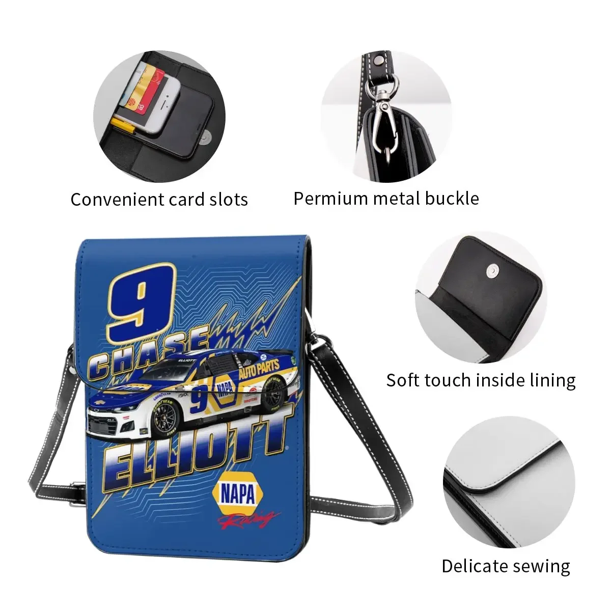 Chase Elliott 9 Crossbody Wallet حقيبة الهاتف الخليوي حقيبة الكتف محفظة الهاتف الخليوي حزام قابل للتعديل