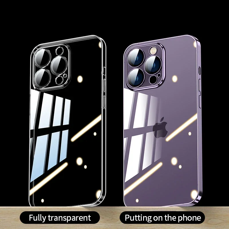 Luxury Plating Transparent Case For iPhone 14 13 12 Pro Max Lens Camera Protection Ultra Thin Silicone PC Hard Cover Funda Coque