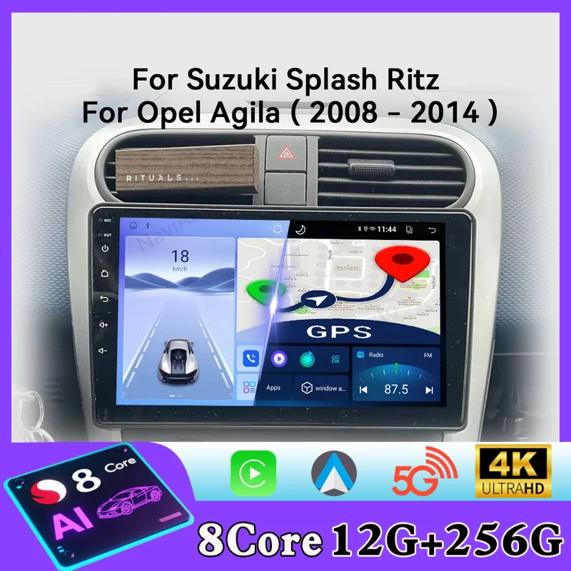 For Opel Agila Suzuki Splash Ritz 2008-2014 Car Radio Android Multimedia Player GPS Navigation Carplay Touch Screen Auto Stereo