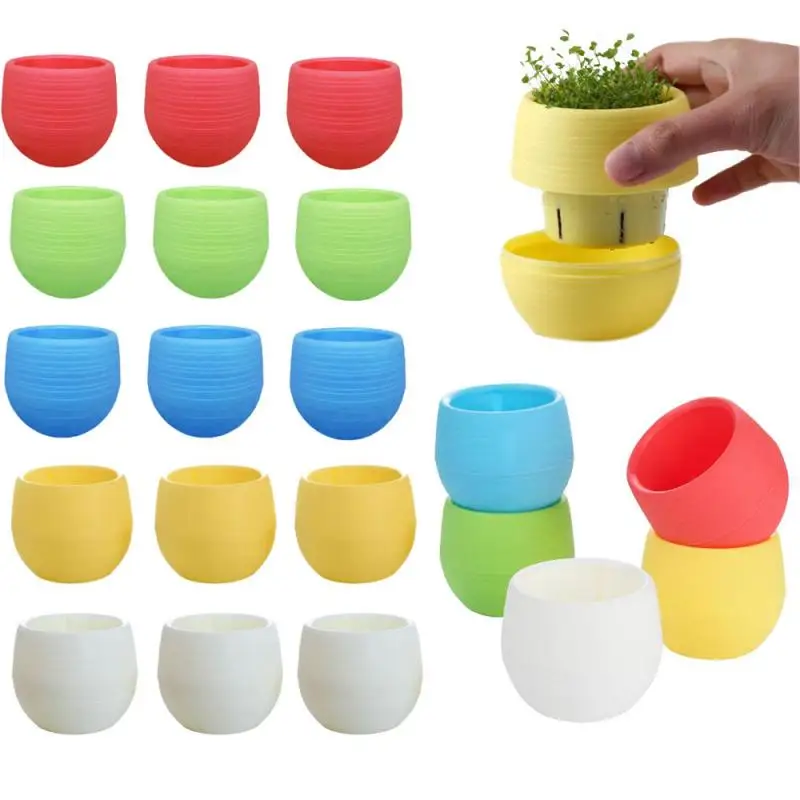 5-10pcs Plastic Flower Pot Succulent Plant Pot Round Double Layer Small Flowerpot Home Office Desktop Decoration