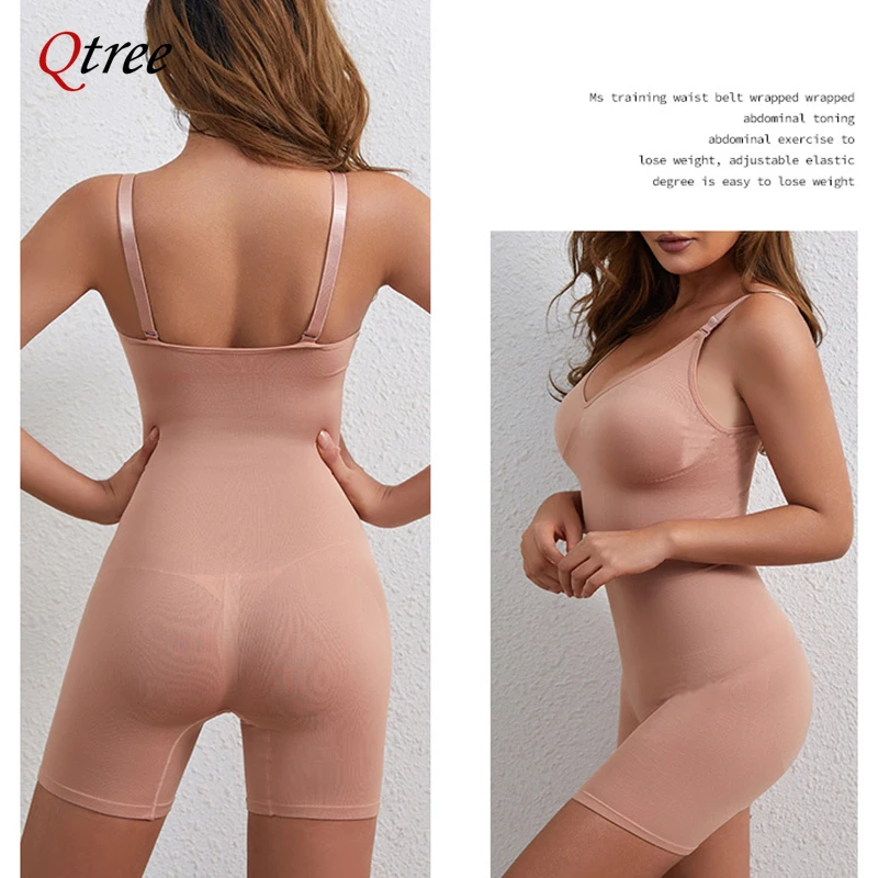 Qtree Women Bodysuit Butt Lifter Shapewear Waist Trainer Body Shaper Strappy-Back Chest Enhancing Corrective Underwear Corset