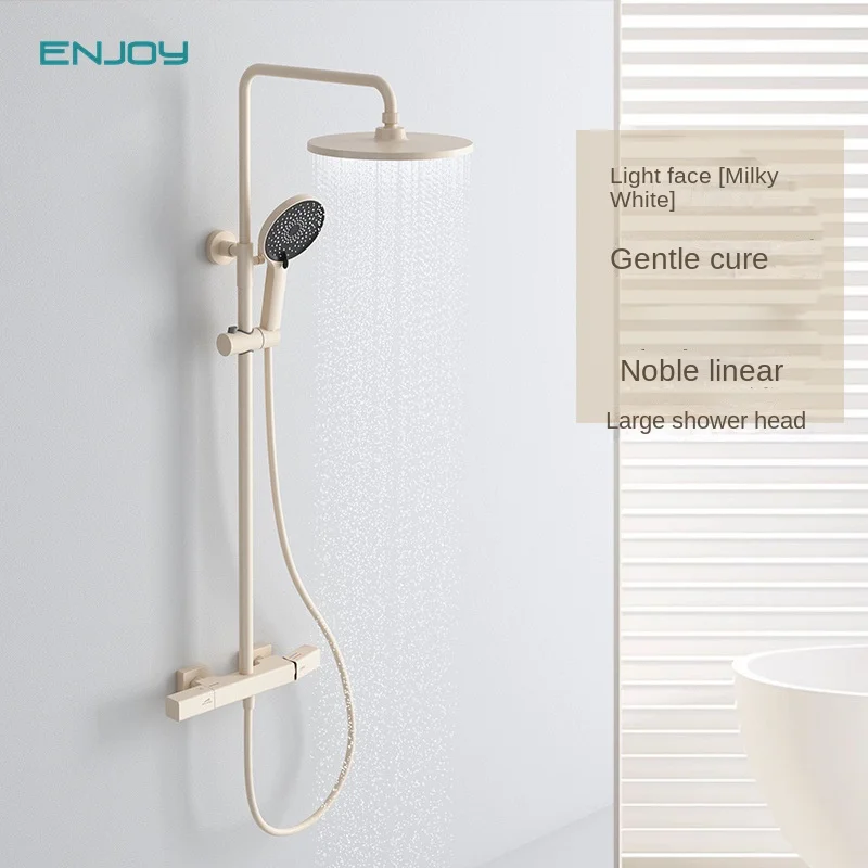 

Ultra-Minimalist Milk White Shower Combo Set with Copper Body and Electroplated Finish for Bathroom