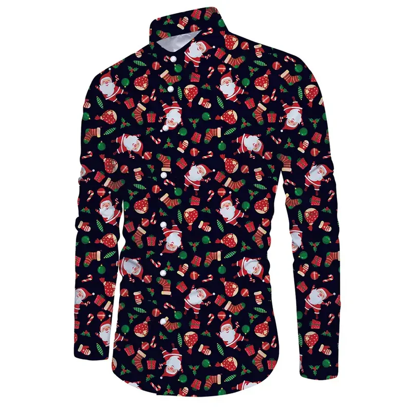 Engraçado papai noel camisa de manga longa padrão de natal impressão 3d camisa das mulheres dos homens moda camisas havaianas festival blusa boneco de neve