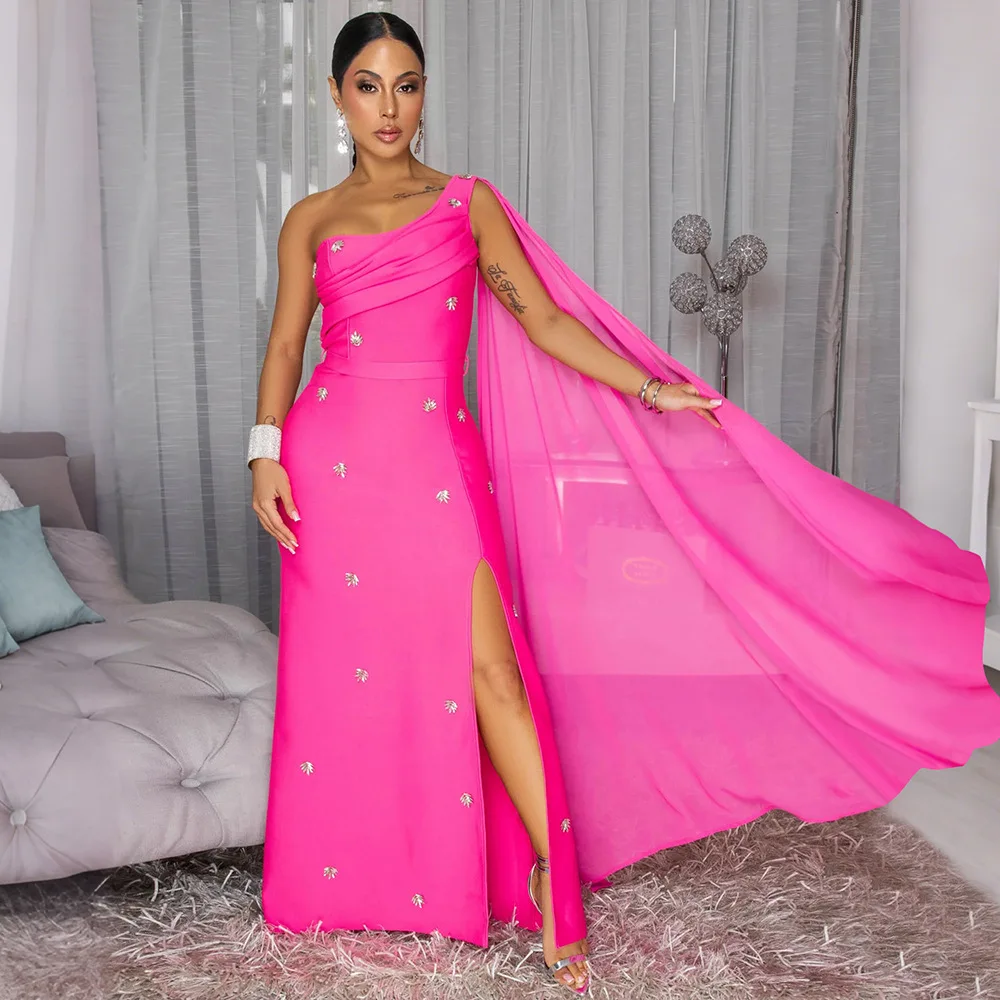 

Dress Women Spring Summer Sleeveless Cape Slit Maxi Evening Gown Dresses