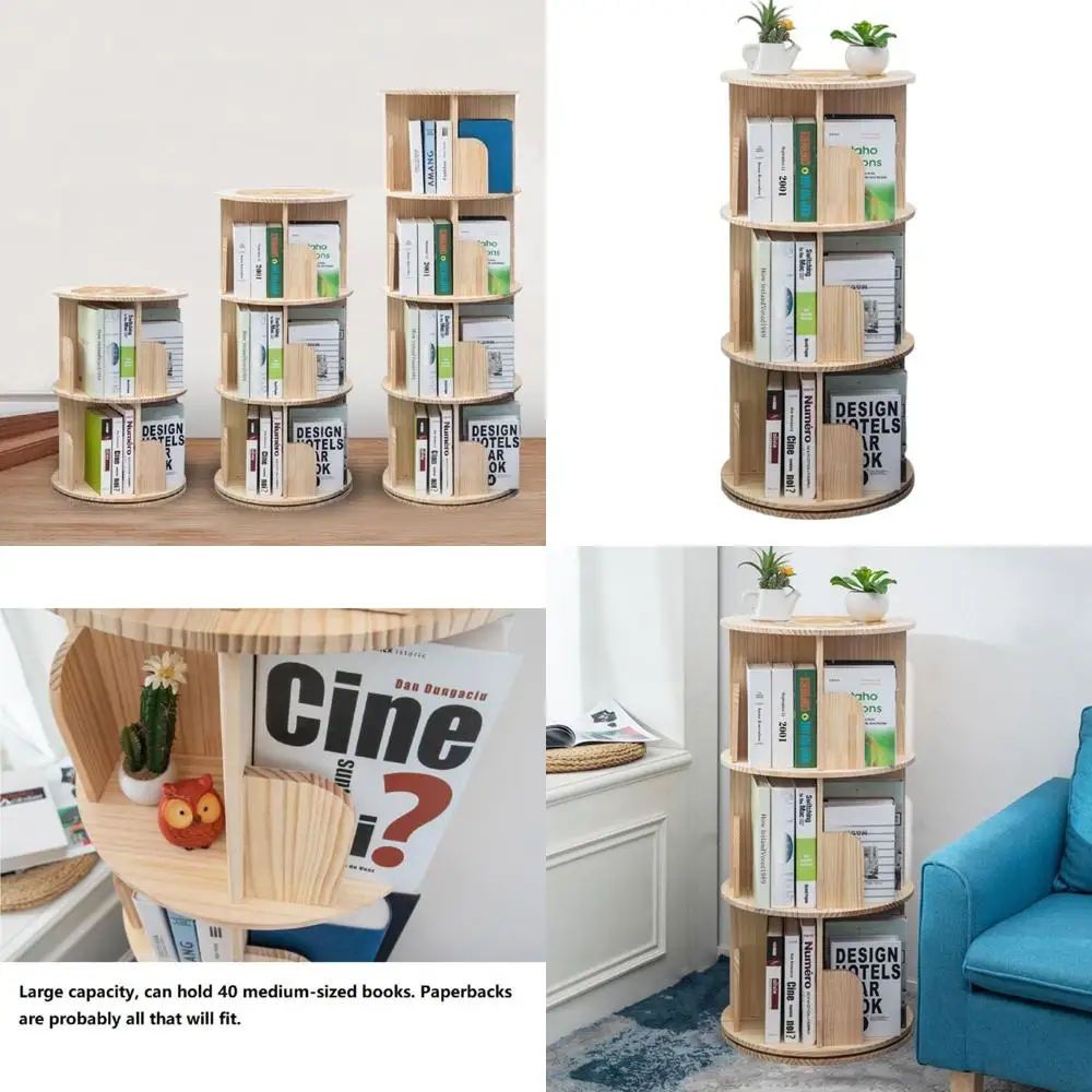 

Wooden Rotating Bookshelf 360 Display Floor Standing Bookcase Storage Rack for Kids&Adults Multi-Functional Bookshelf Organizer