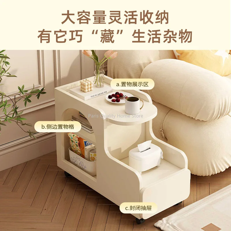 Cream Sand Hair Edge Coffee Table Side Cabinet Small Living Room Home Network Red Cart Can Move Creative Coffee Table