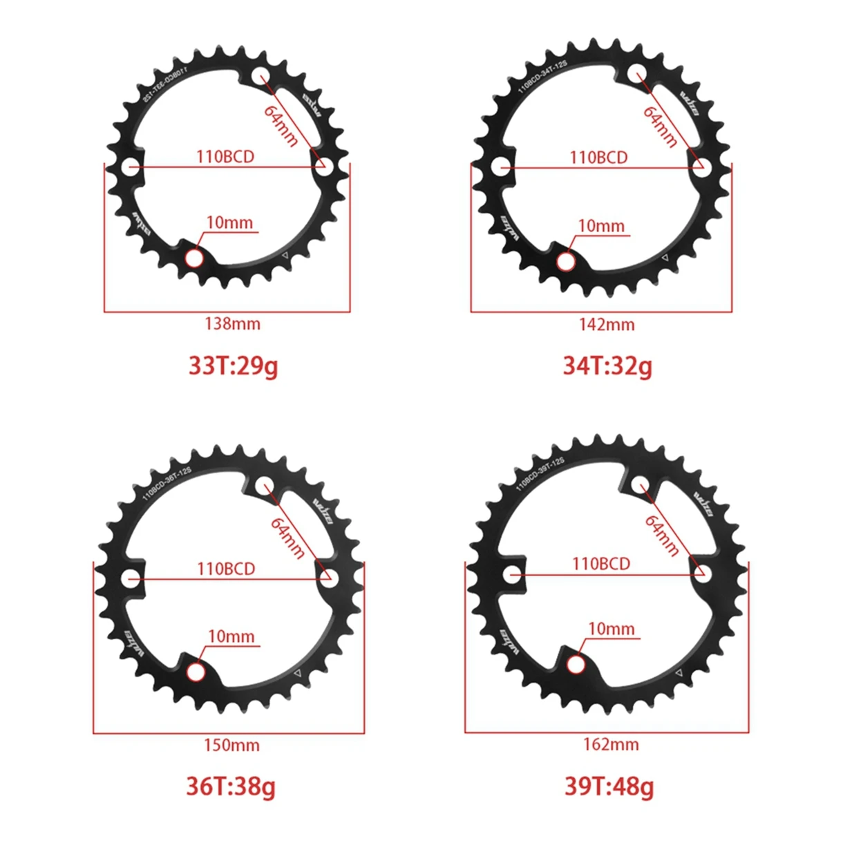 WUZEI 110BCD Doppelkettenblatt 2x 10/11/12-fach Rennrad-Kettenblatt für Shimano 105 5800 6800 48T/33T 50T/34T 52T/36T 53T/39T – Detail 4