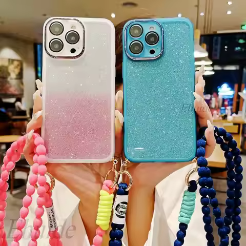 Case For Samsung Galaxy S25 Ultra S21 S20 S24 FE S22 S23 Plus A16 A06 A55 Glitter Neck Crossbody Cord Strap Plush Lanyard Cover