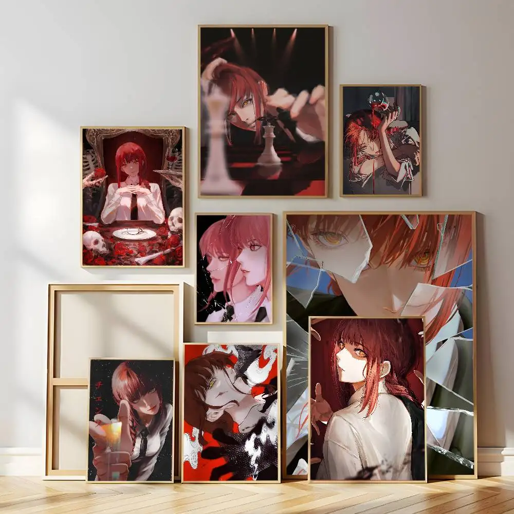 Anime Makima Poster Self-adhesive Wall Mural Art Waterproof Sticker For Bar Room Decor High Quality Print Gift