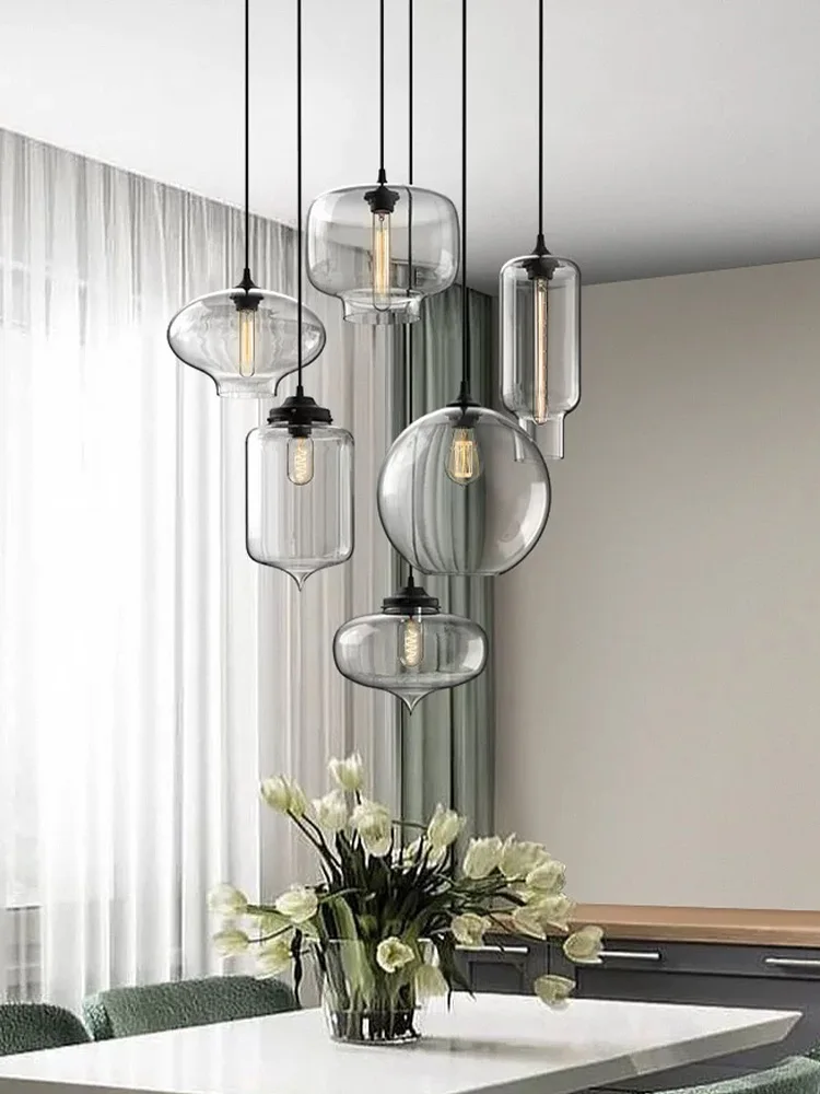 

2025 Italian Retro Glass Pendant Lamp Round Black Chandelier Customizable Ceiling Light for Coffee Shop Dining