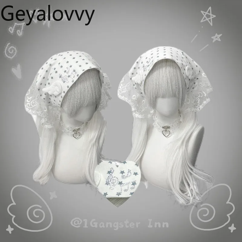 

Japanese Style Original Lace Edge White Printing Polka Dot Triangle Hair Scarf Sweet Girls Subculture Headwear Headscarf