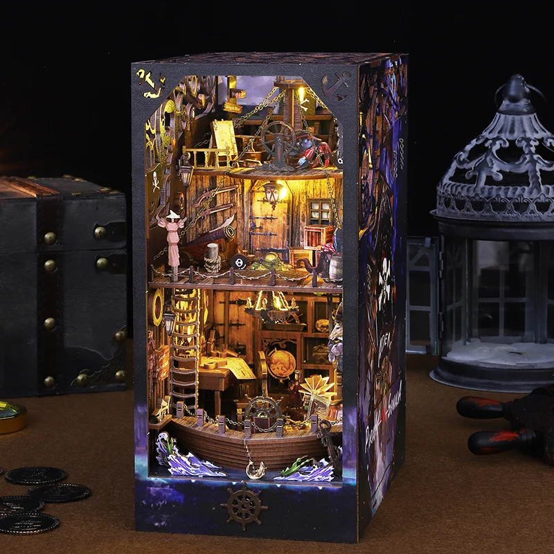 

DIY Book Nook Kit Wooden Miniature Doll House With Lights 3D Puzzle Bookshelf Insert Retro Booknook Decor For Christmas Gifts ﻿