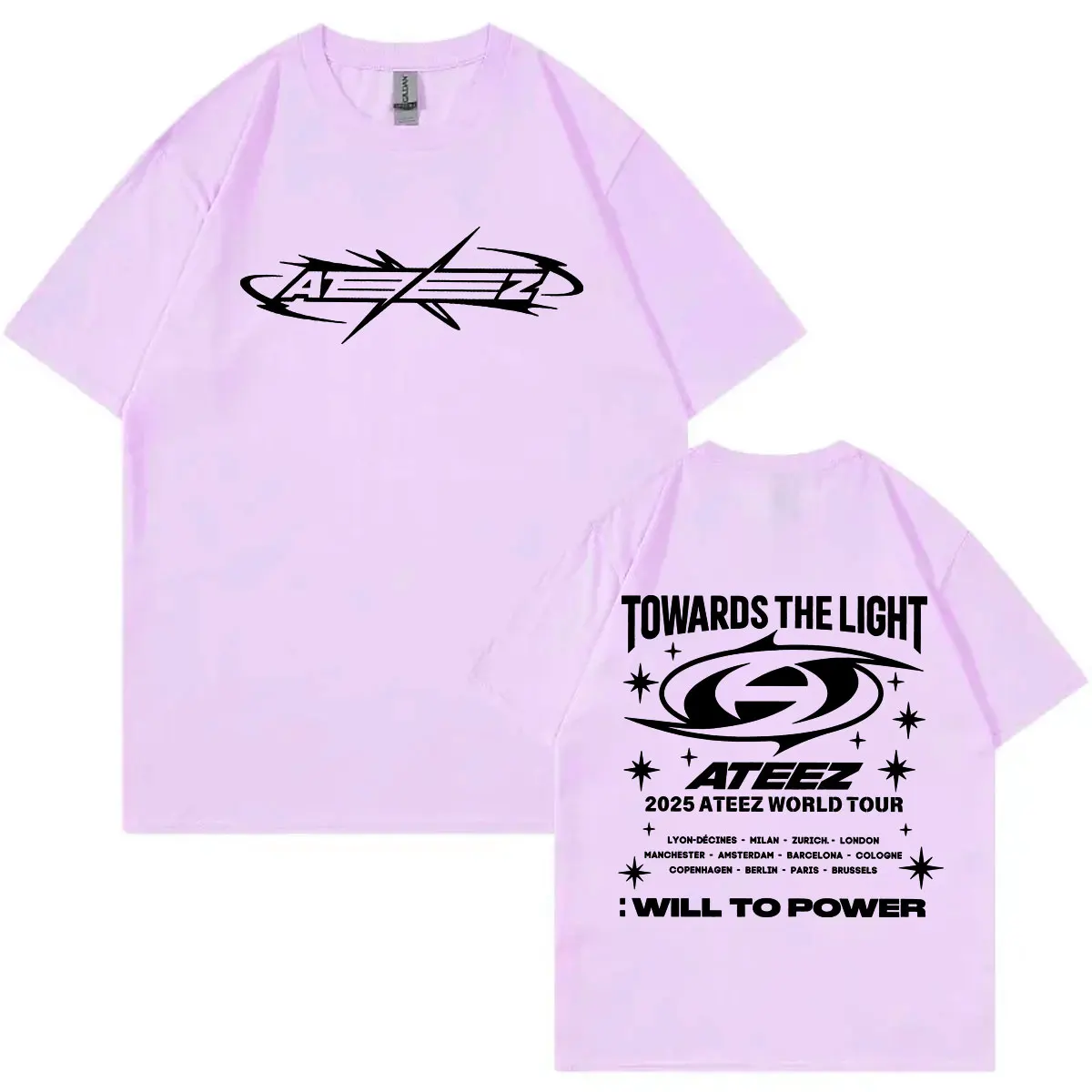 2025 Ateez جولة حول العالم مزدوجة الوجهين طباعة تي شيرت موضة Kpop تي شيرتات قصيرة الاكمام الرجال النساء عادية الراحة المتضخم تي شيرت