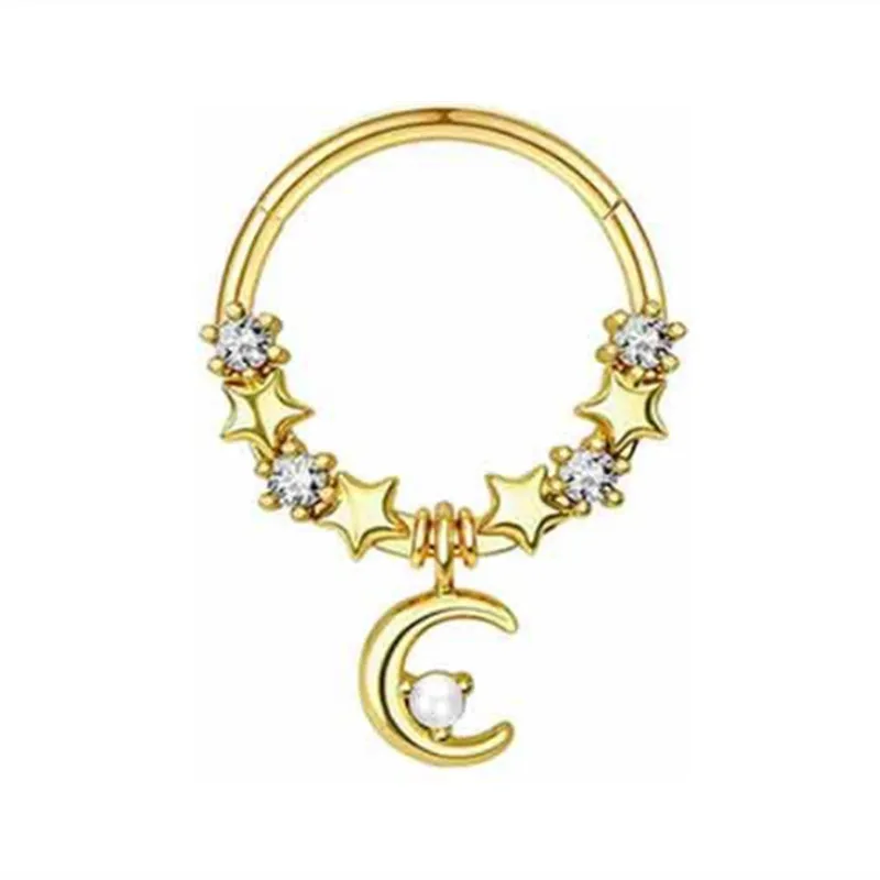 Mode Kristall Edelstahl Septum Hoop Clickers Nasenring Frauen Tragus Knorpel Helix Piercing Creolen Schmuck
