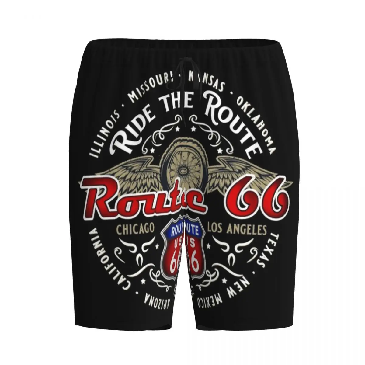 Custom The Route 66 Biker Motorcycle Cruise America's Highway Pajama Bottoms Sleep Shorts Stretch Sleepwear Pjs with Pockets