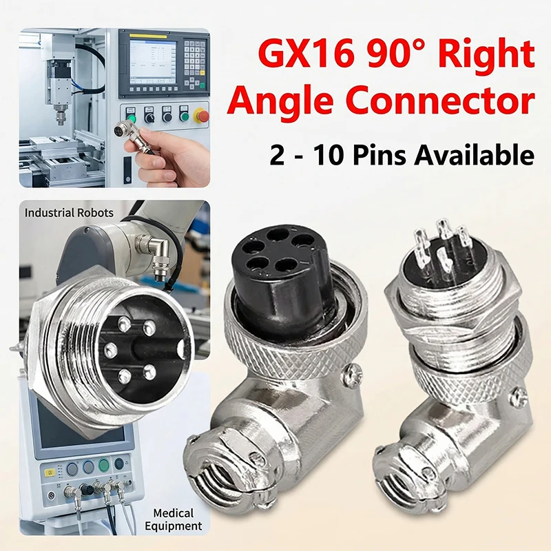 GX16 90 Degree Right Angle 16mm Aviation Connector Elbow M16-2 3 4 5 6 7 8 9 10 Pin  Female Plug Male Chassis Mount Socket