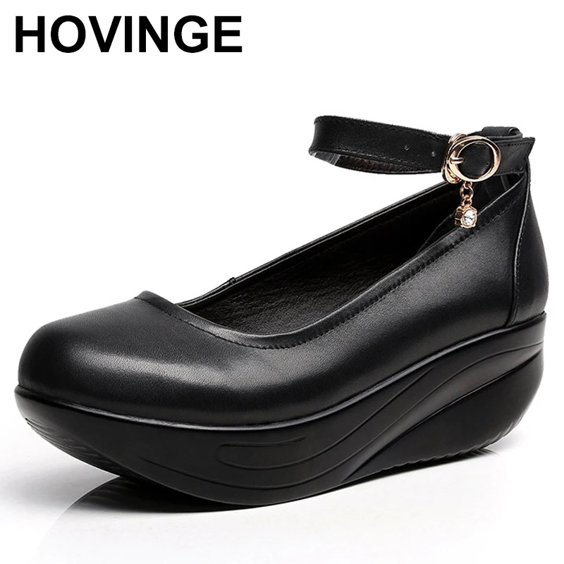 Genuine Leather Shoes Women Ankle Belt Platform Swing Sneakers Lose Weight  Summer Casual Shoes Female