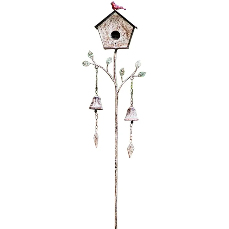 Wrought iron birdhouse bells flower plugs garden ornaments vintage gardening groceries ornaments vine climbing racks