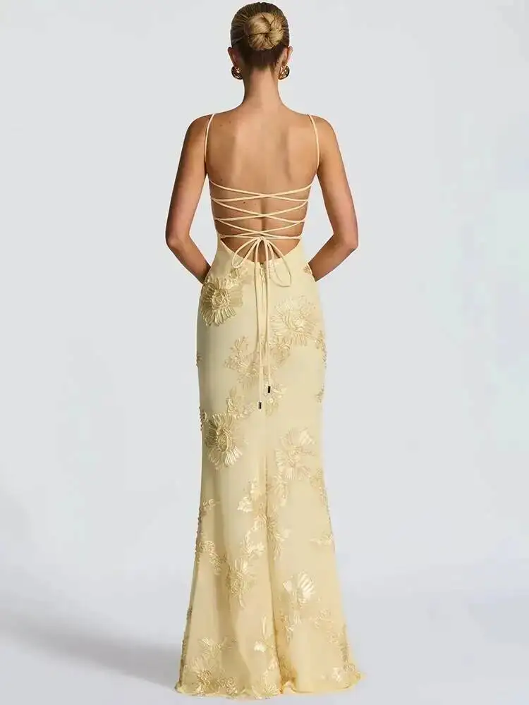 Mozision Spaghetti Strap Print Sexy Maxi Dress Women Fashion Off-shoulder Sleeveless Backless Bodycon Club Party Long Dresses - Image 3