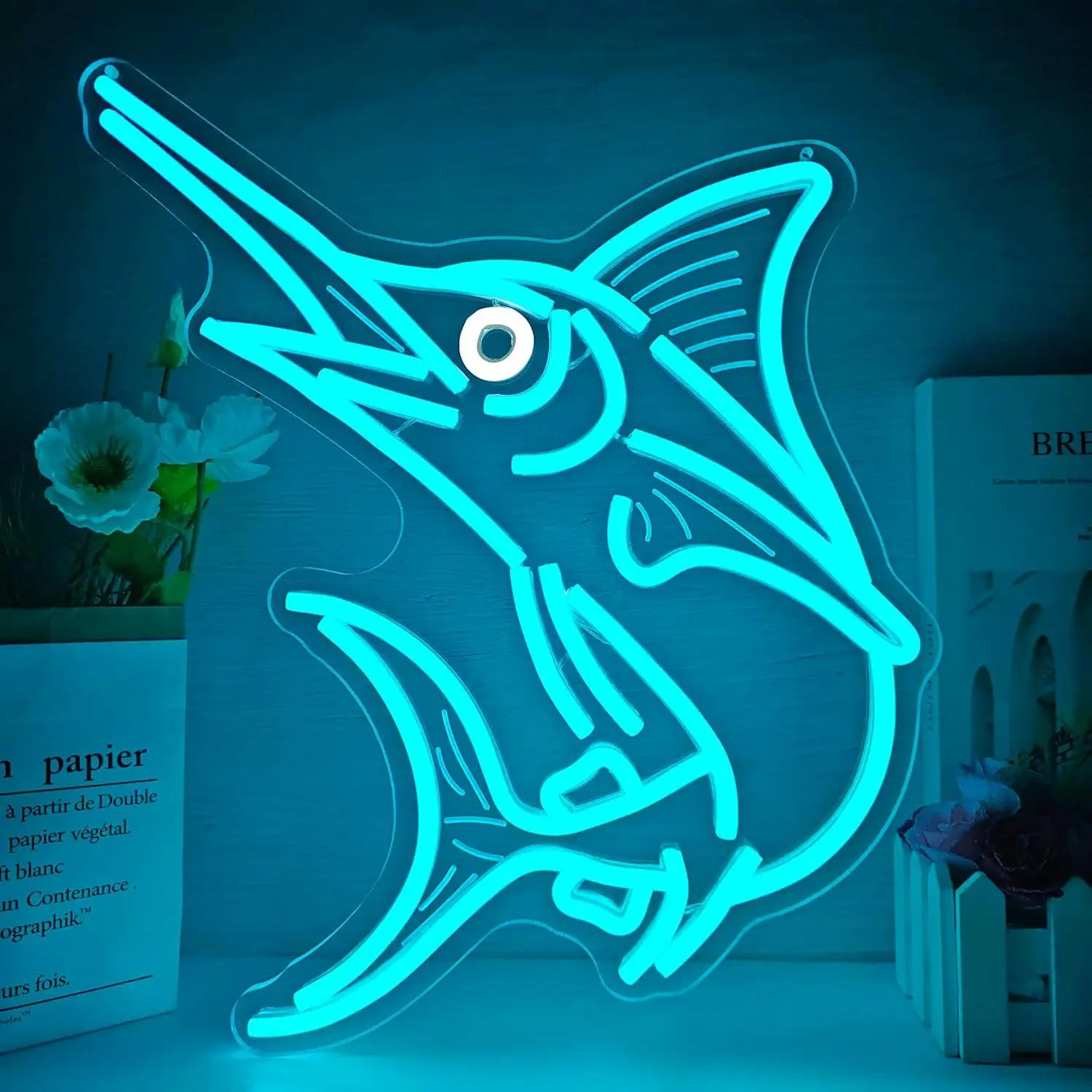Letrero de Neón con Diseño de Pez Marlín, Letrero Luminoso LED con Temática de Pesca en Aguas Profundas para Decoración de Pared en Casa, Bar, Restaurante Costero, Cueva de Hombre, Pub, Regalo
