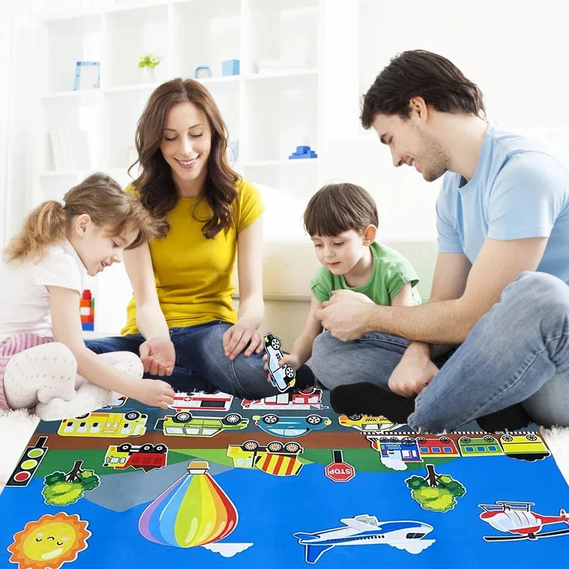 Ensemble de planche d'histoire en feutre pour Train urbain et trafic, Kit de jeu interactif d'apprentissage précoce, jouet éducatif Montessori pour enfants