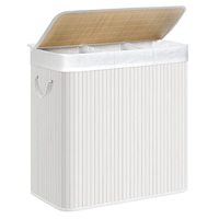 Laundry basket with 3 sections, lip-on life and handles, foldable 150 L, for laundry room, bed, bath, White