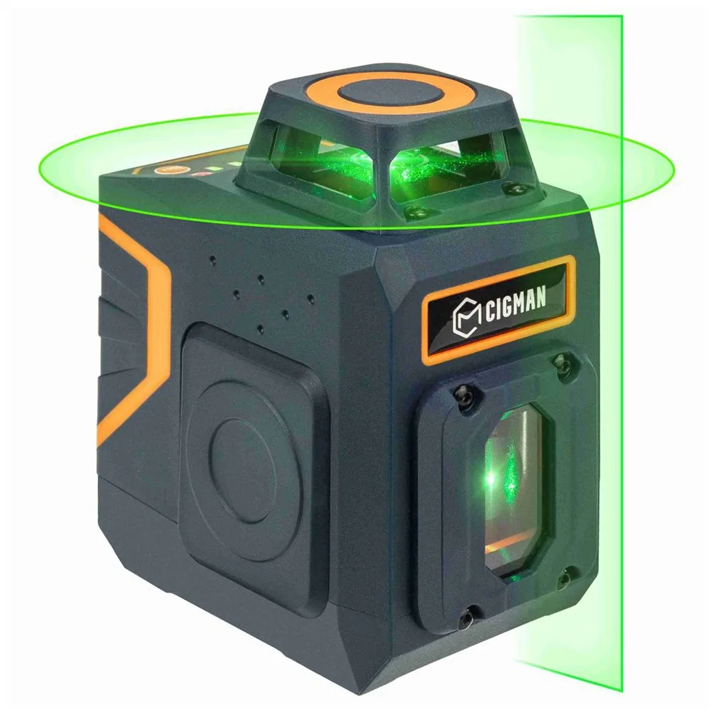 CIGMAN CM-605 5 Lines Laser Level, Switchable 1x360°+ 1x180° Laser Window, Self Leveling Green Cross Line, Rechargeable Battery