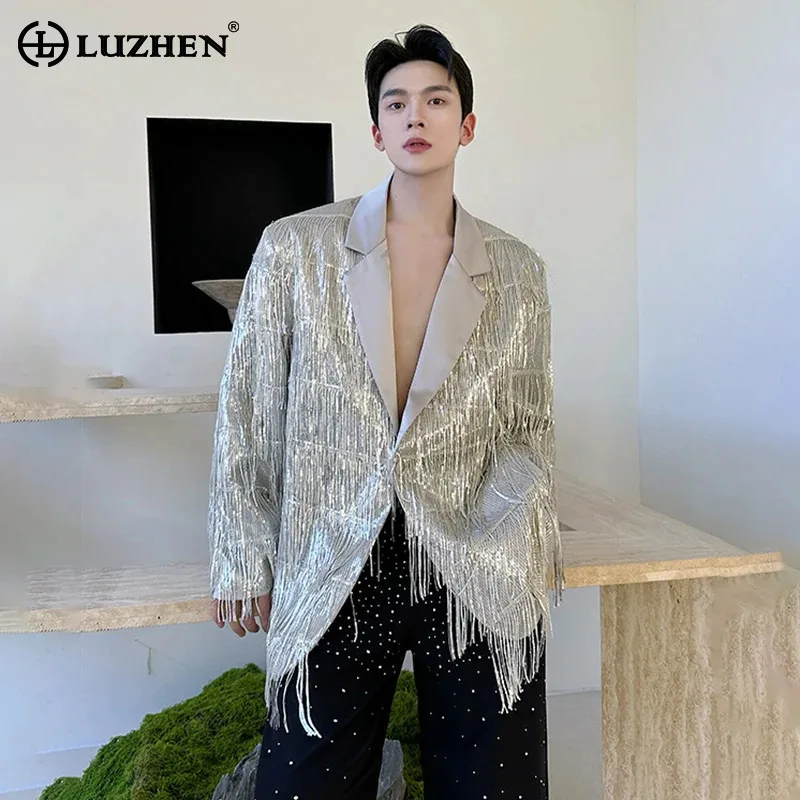 

LUZHEN Stylish Personalized Sequin Tassel Design Handsome Blazer Coat Men's 2025 Autumn Elegant Temperament Luxury Jacket JY4432