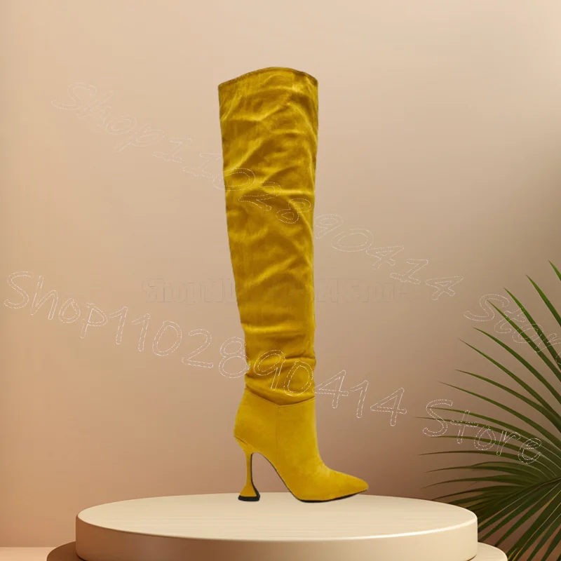 

Yellow Suede Strange Style Heels Boots Side Zipper Women Shoes Thin High Heels Pointed Toe Party Dating 2025 Zapatos Para Mujere