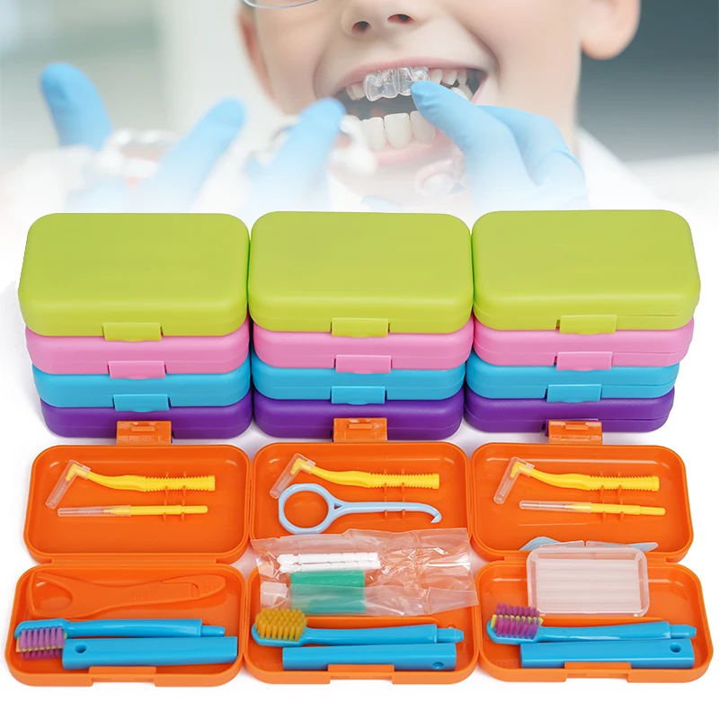 

1set Oral Orthodontic Kit Portable Travel Cleaning Set Teeth Interdental Brushes Toothbrush Tongue Scraper Ortho Aligner Chewies