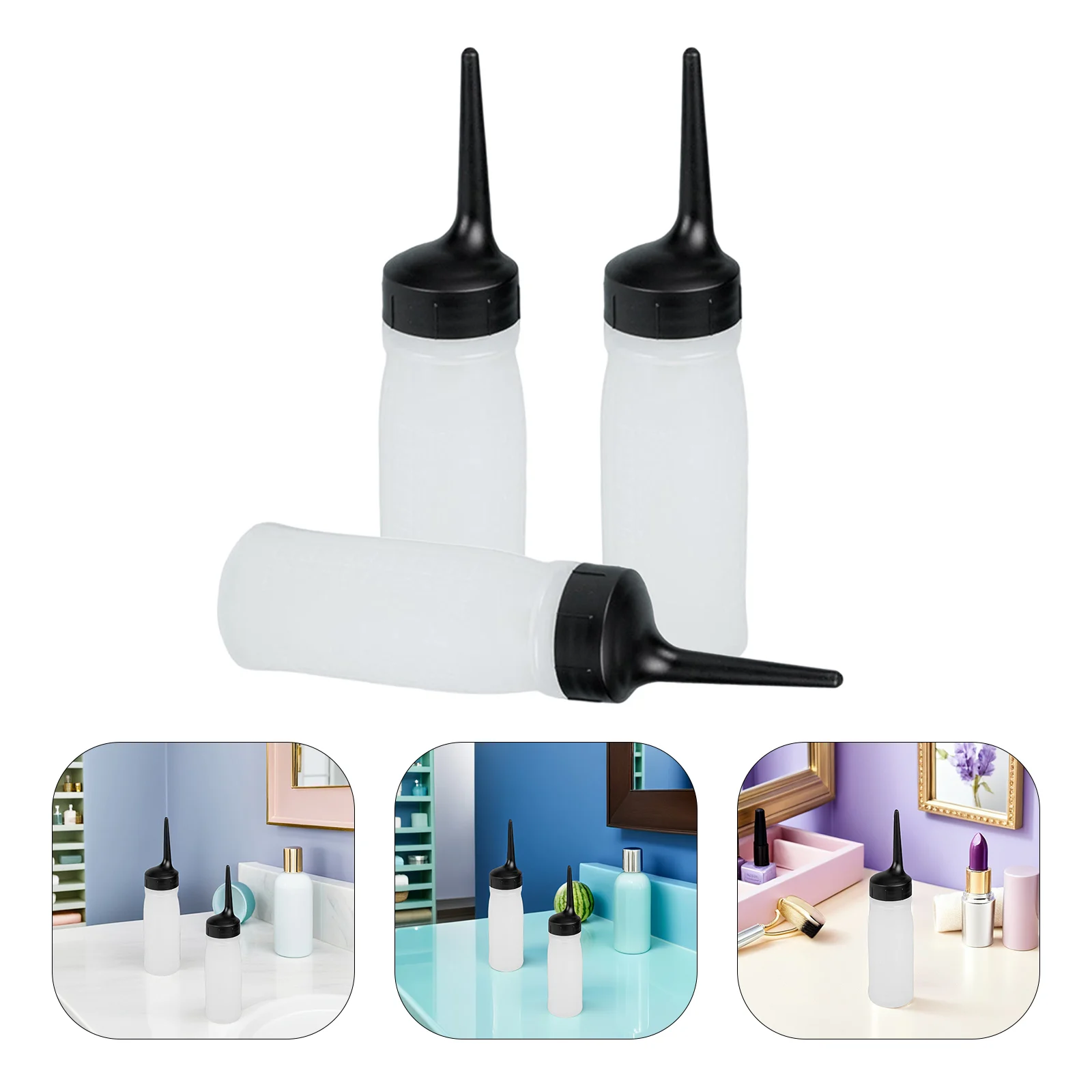 

3pcs Empty Applicator Bottles With Graduated Scale Fine Tip Squeeze Bottle For Hair Dye Shampoo Conditioner Refillable Salon