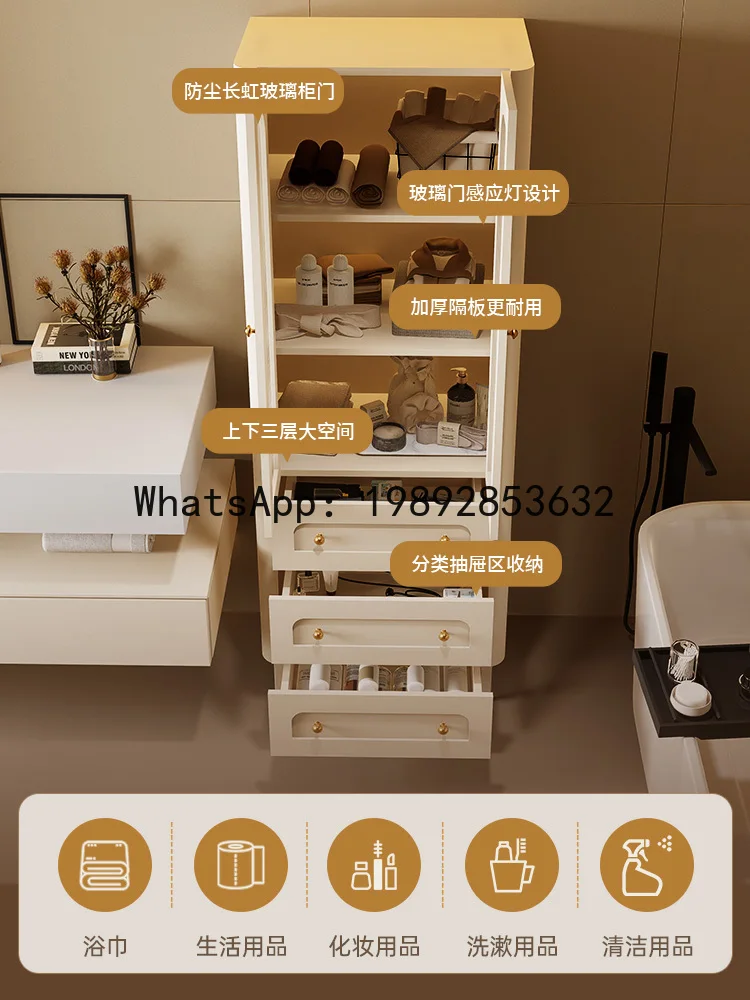 XL French Style Solid Wood Bathroom Side Cabinet Toilet Standing Cabinet Towel Storage Cabinet