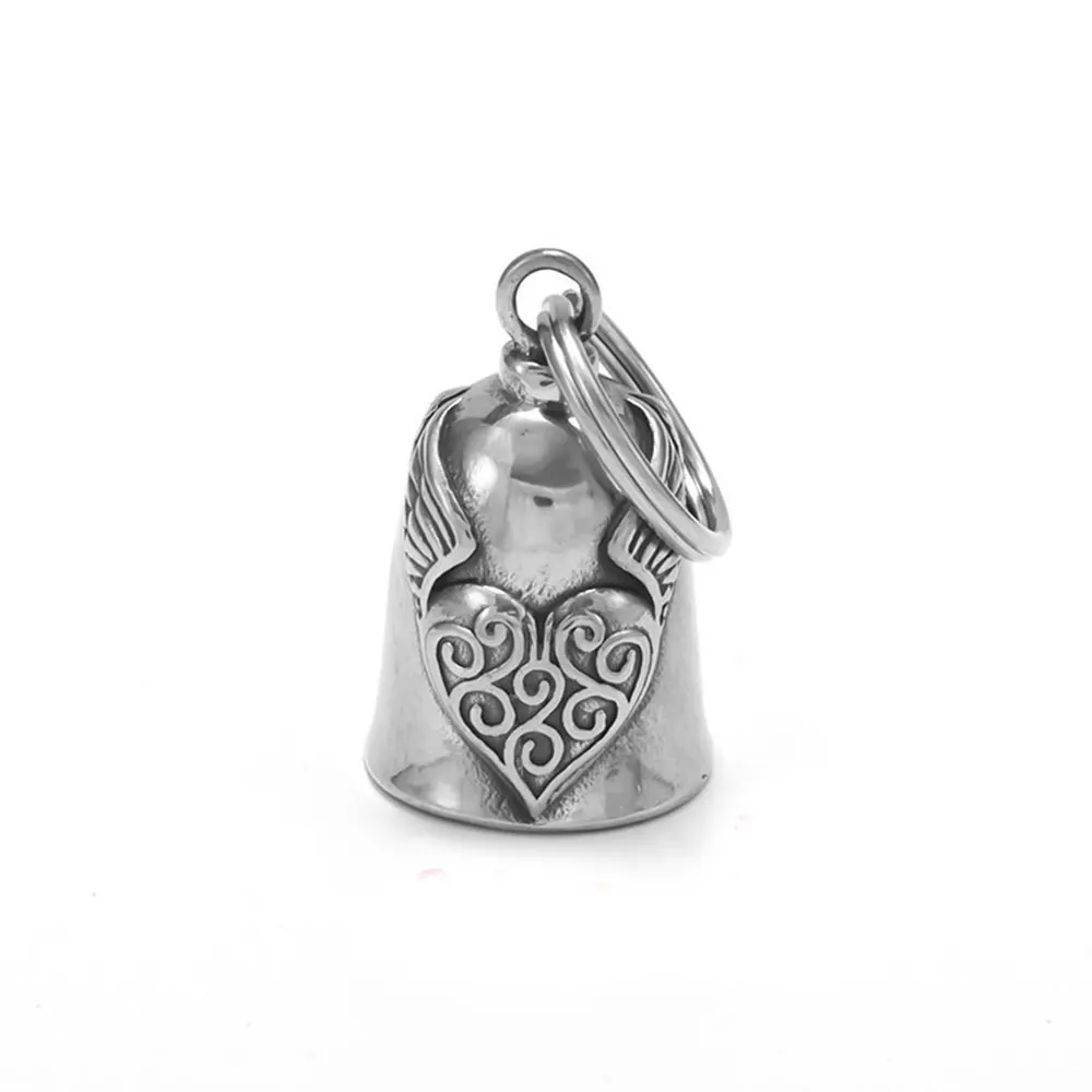 

Retro Punk Motorcycle Charm Wind Domineering Angel Wings Love Bell Pendant Keychain Lucky Jewelry Cyclist Rider Birthday Gift
