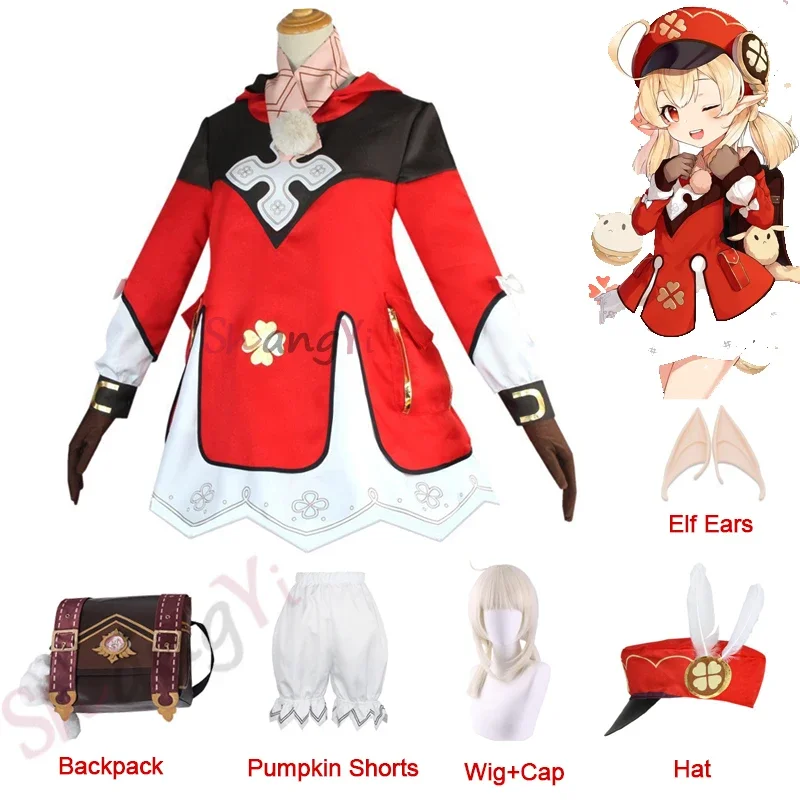 Genshin Impact Klee костюмы для косплея полный комплект genshin Impact Klee рюкзак парик костюм на Хэллоуин для детей, взрослых, женщин, одежда для девочек