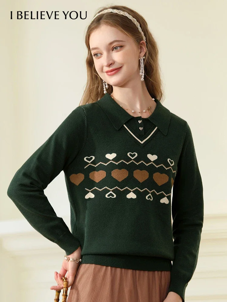 I BELIEVE YOU Polo Collar Fake Two Soft Lazy Women Sweater Autumn 2023 New Loose Preppy Style Knitted Cozy Pullover 2234125374