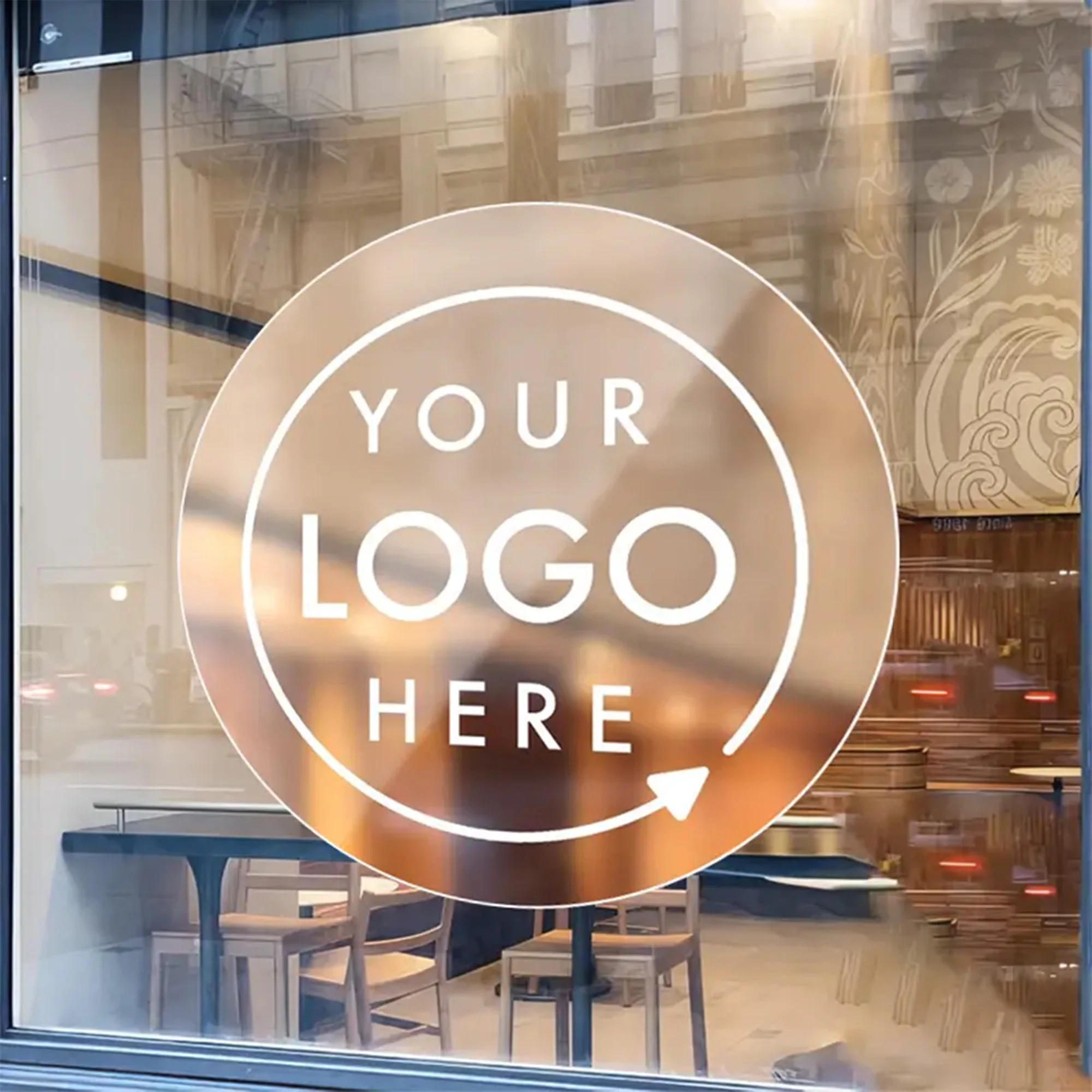 

1 шт., круглые наклейки с логотипом высокой четкости, водонепроницаемые и самоклеящиеся для стеклянных стен, подходят для коммерческой рекламы