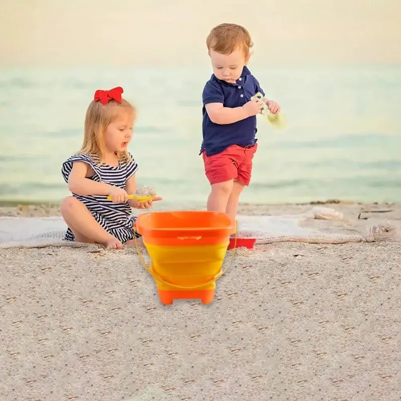 دلو قابل للطي ألعاب الشاطئ الصيفية للأطفال والأطفال للسفر في الهواء الطلق ألعاب الشاطئ دلو رمل قابل للطي مجموعة ألعاب مجرفة الشاطئ