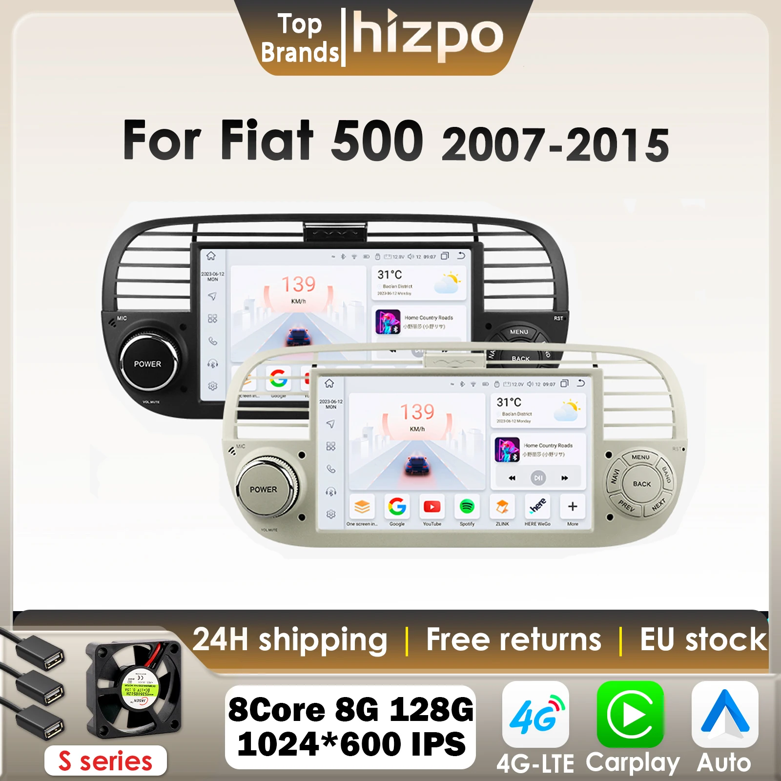 Hizpo 7 pollici 1Din Android Autoradio Per FIAT 500 Abarth 2007-2015 Multimediale Intelligente Lettore GPS Carplay 4G BT Octa Core 7862