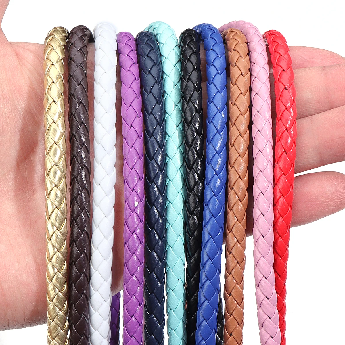 

5Yards/Lot 6mm 7mm Colorful Braided Genuine Leather Bracelet Finding Round Leather Cord String Rope DIY Necklace Bracelet Making