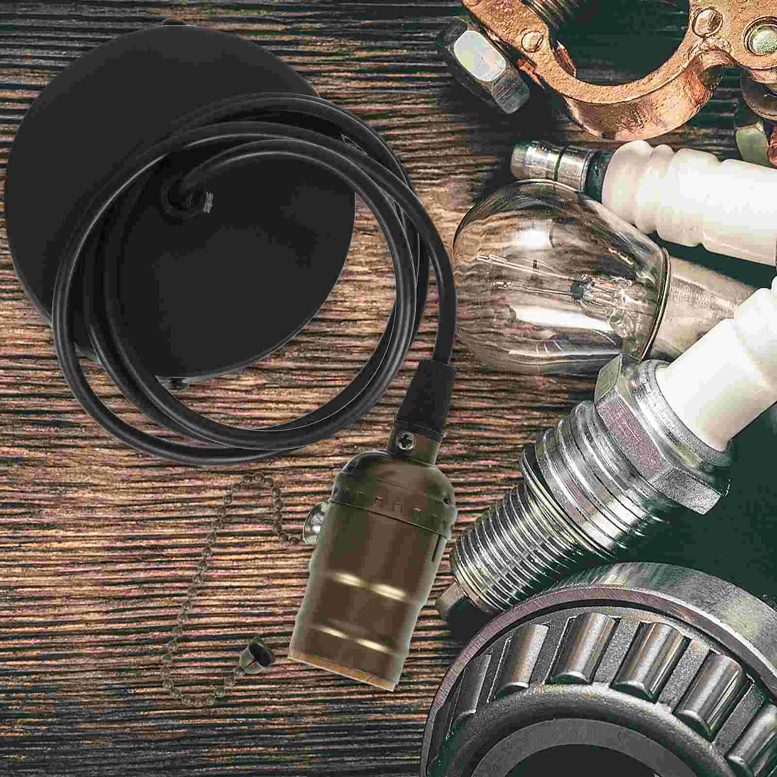 

Pull Switch Light Socket Retro Lamp Base Decorate Power Cord Stainless Steel Ceiling Holder Hanging