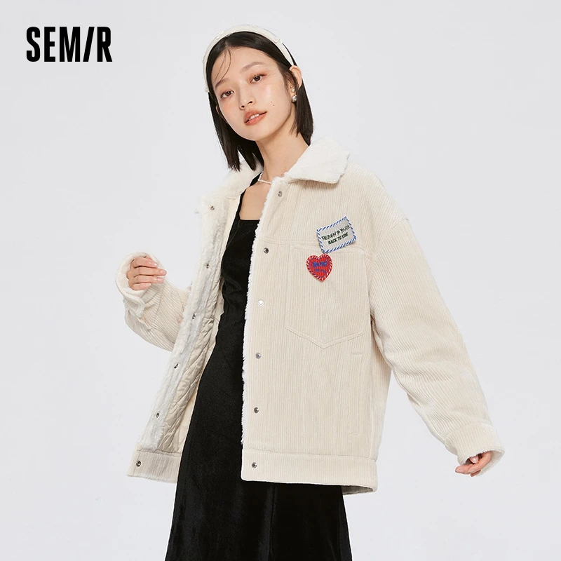 Semir Jacket Women Chenille Stitching Fur Collar 2023 Winter New Temperament Contrasted Color Cotton Jacket