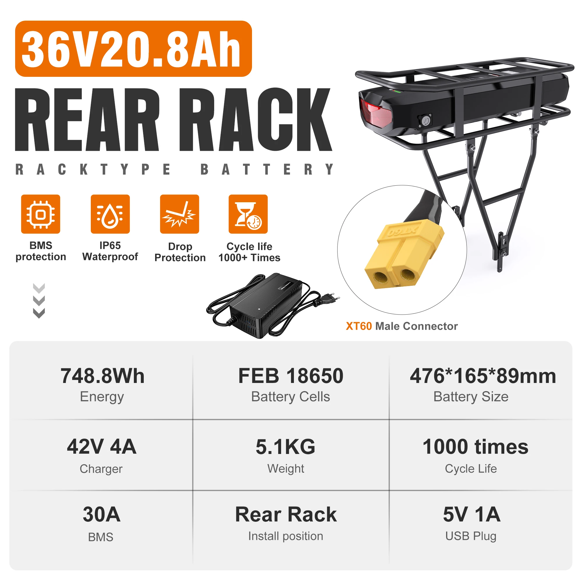 Varstrom 48V 20AH 52V 36V 30AH Ebike Batterij Hailong Max 40A 50A BMS 500W 750W 1500W Elektrische Scooter 21700 Lithium Cel - afbeelding 1