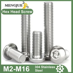 304 Stainless Steel M2 M3 M4 M5 M6 M8 M10 M12 Round Pan Head Hex Hexagon Socket Screw Mushroom Button Head Allen Bolts DIN7380